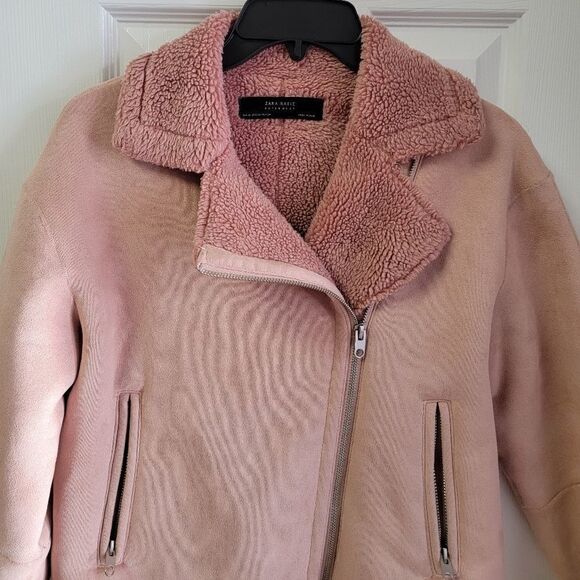 ZARA Pink Shearling Faux Suede Jacket XS - Picture 8 of 11